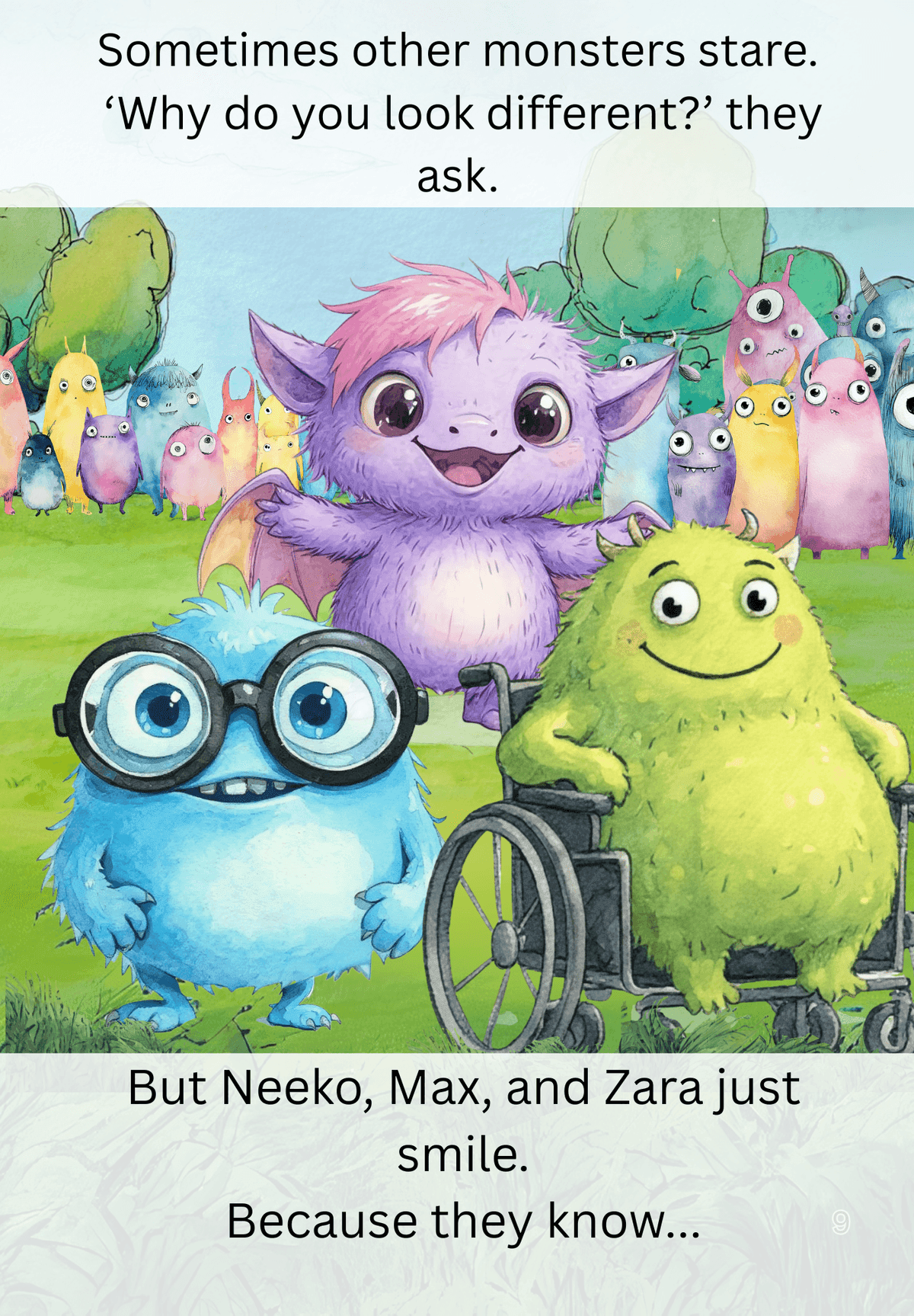 Book page: other monsters ask why they look different